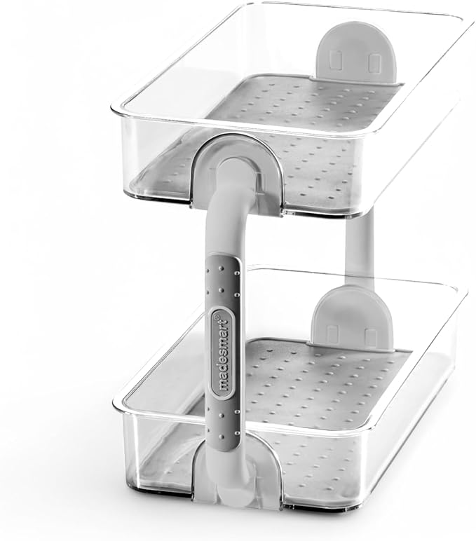 madesmart Two Level Spice Organizer-Cabinet Collection Maximizes Vertical Space, Removable Soft-Grip Lining, Dual Handles &BPA-Free, Small, Grey