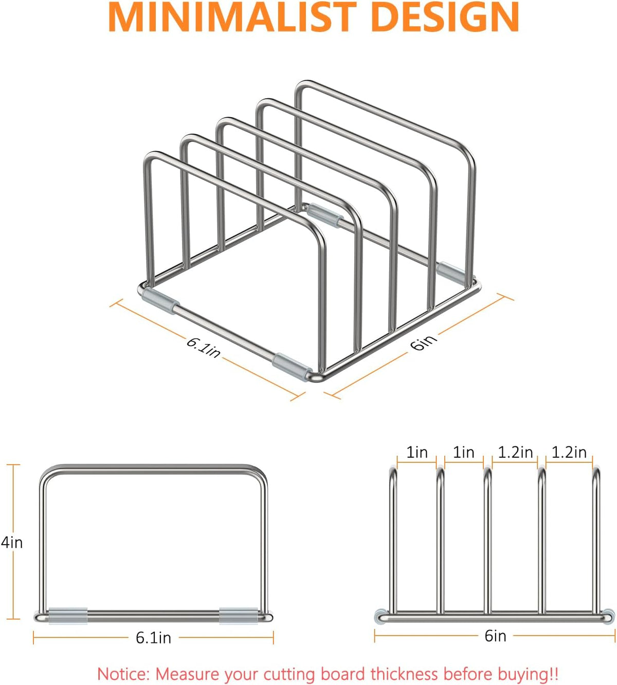 Cutting Board Holder Stand, Chopping Board Storage Rack, Cutting Board Organizer, 304 Stainless Steel Chopping Board Holder, Cookie Sheets Organizer 1.0+1.2 Inch Width Slots (2 PCS)