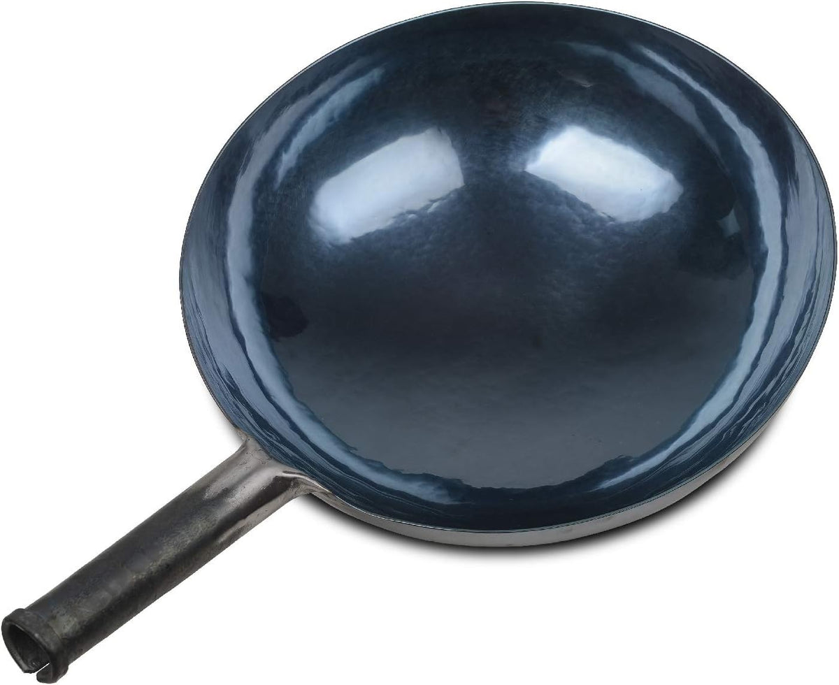 臻三环 ZhenSanHuan Chinese Hand Hammered Iron Woks and Stir Fry Pans, Non-stick, No Coating, Carbon Steel Pow (36CM, Blue Black - Seasoned)