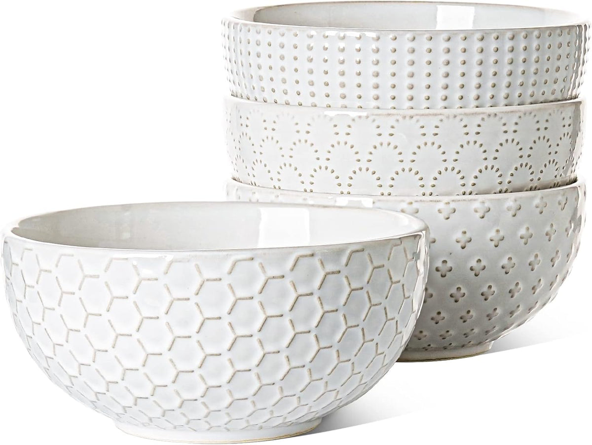 LE TAUCI Large Soup Bowl 42 OZ, Ceramic Kitchen Bowl Set for Soup, Pho, Chip, Pasta, Fruits, Salad, Noodle and Ramen- 7 Inch, Set of 4, Arctic white