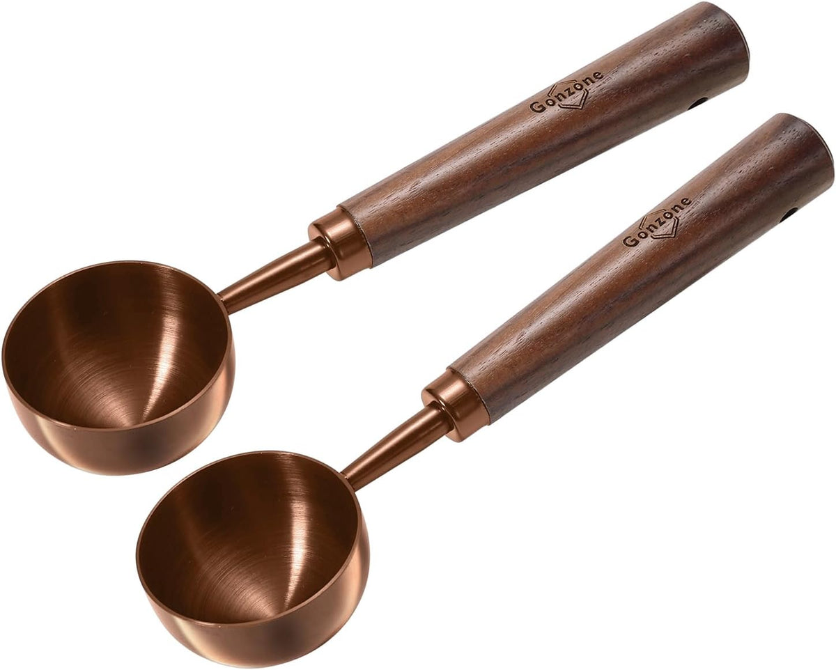 Vintage Coffee Measuring Spoon - 304 Stainless Steel, Coffee Scoop，10g Capacity, Walnut Handle - Perfect for Coffee, Tea, and More (Rose Gold（2pcs）)