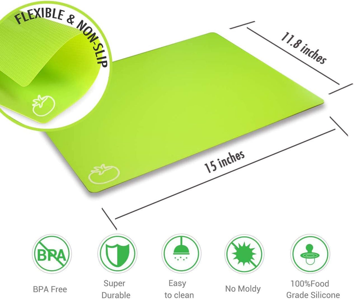 Fotouzy Plastic Cutting Boards for Kitchen, Flexible Cutting Mats Set of 7 with Food Icons, BPA-Free, Upgrade 100% Anti-skid, Dishwasher Safe, 15x12 In, Rainbow Colors