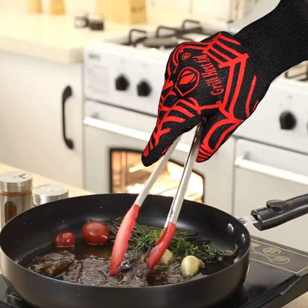 GRILL HEAT AID BBQ Grill Gloves Heat Proof for Grilling – Fireproof 1472°F Heat-Resistant Grill Mitts for Outdoor Barbecue and Smoker, Campfire, Fire Pit, Oven Glove with Fingers for Baking Pizza