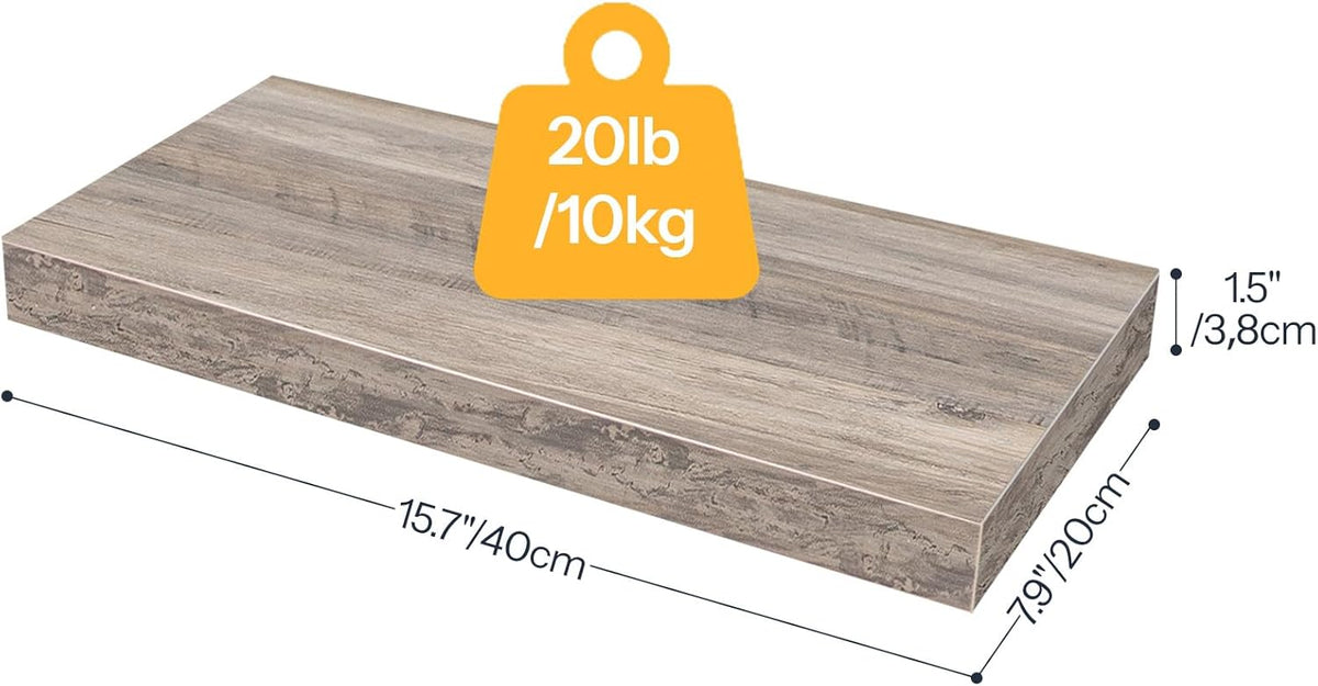 HOOBRO Floating Shelves for Wall, Wall Mounted Shelf Set of 2, 15.7" Hanging Shelf with Invisible Brackets, for Wall in Bathroom, Bedroom, Toilet, Kitchen, Living Room, Office, Greige BG40BJ01