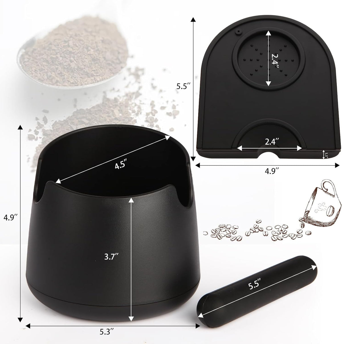 Knock Box Large Capacity Design Espresso Knock Box Tamping Mat Espresso Machine Accessories Set of 2 with Removable Knock Bar and Anti-Slip Base for Home Office Barista Tools for Bar Shop