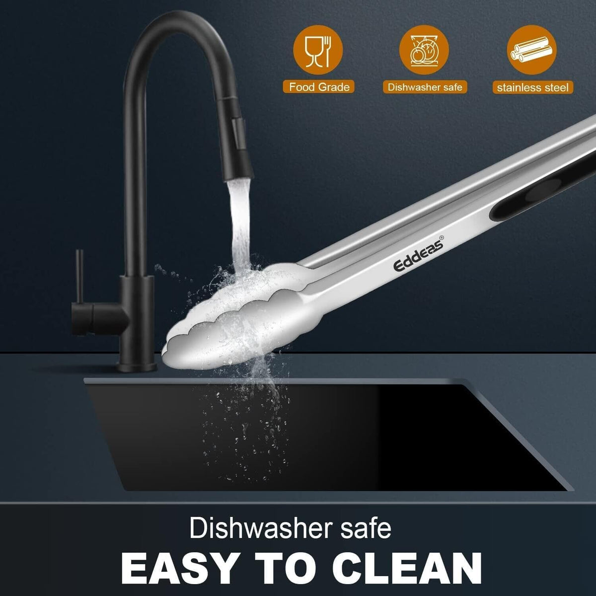Kitchen Tongs - 12 inch Heavy Duty Food Tongs, Ergonomic Grip,Superior Stainless Steel and Non-Slip Heat Resistant handle - Perfect for Cooking, Salad, Grilling, Barbecue,Dishwasher safe