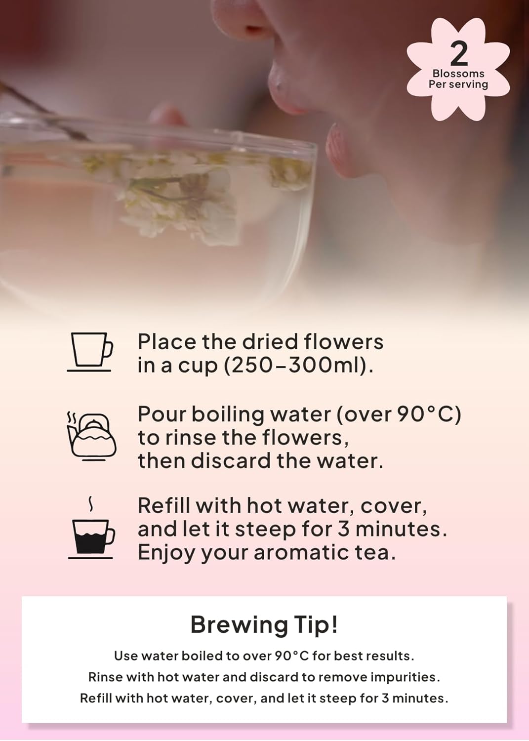 Korean Food, KKOKDAM Original Cherry Blossom Flower Tea, Decaf Floral Blend, Fully Natural Flowers, No Caffeine, Sugar Free, Zero Calories, Made in Korea, 10g