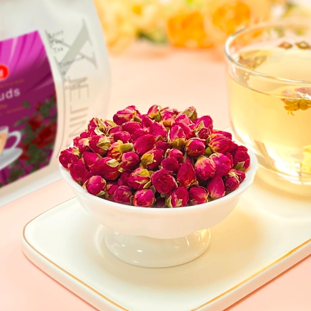 XIEJINJI Rose Tea - 100% Pure Loose Dried Rose Buds(5.3oz/150g) - Food Grade Natural Herbal Tea, Caffeine Free Sugar Free, Resealable Bag
