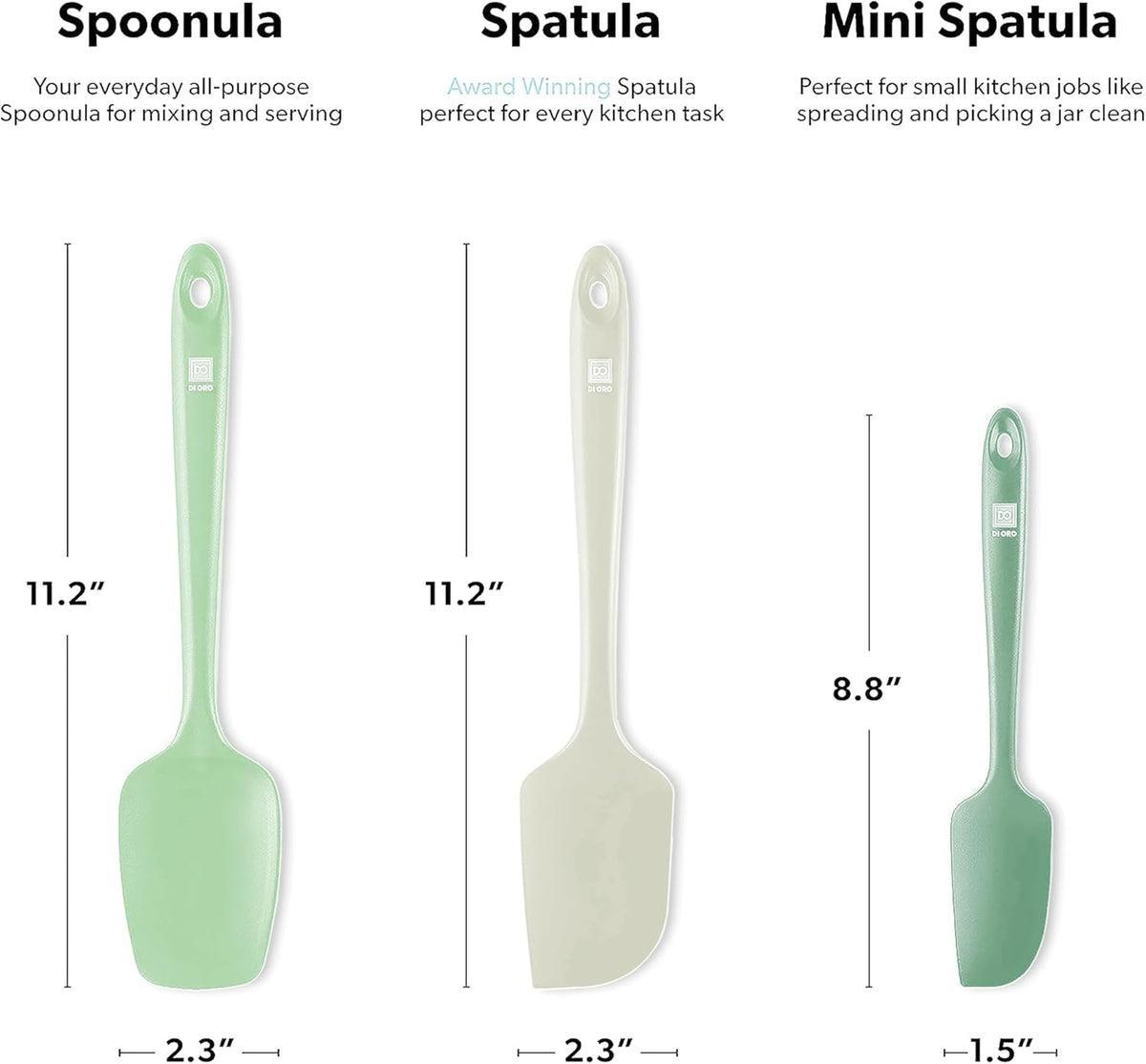 di Oro Living Silicone Spatula Set - Rubber Kitchen Spatulas for Baking, Cooking, & Mixing - 600°F Heat-Resistant & BPA Free Silicone Scraper Spatulas for Nonstick Cookware - Dishwasher Safe (Pastel)