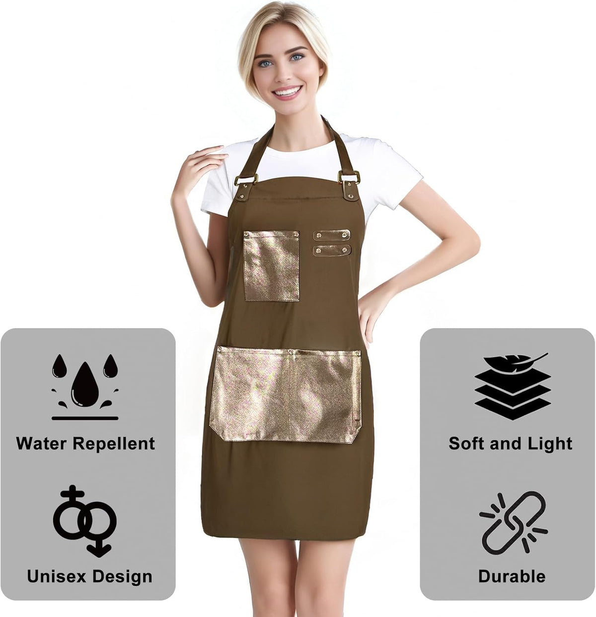 Barista Waitress Chef Cooking Aprons Waterproof Canvas Hair Stylists Apron with 3 Pockets for Women