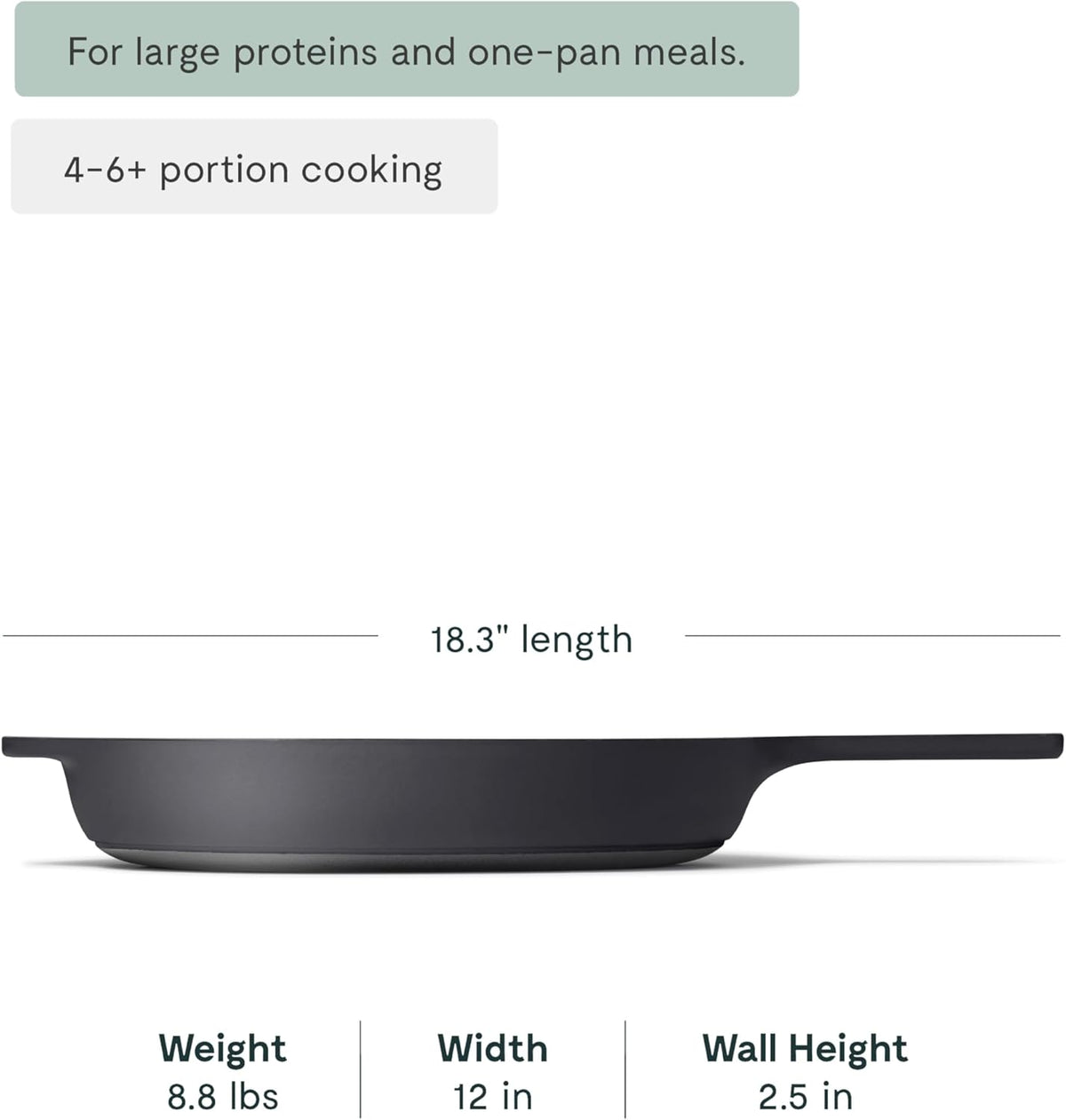 Caraway Cast Iron Skillet - 12” Enameled Cast Iron Pan With 3 Layer Enamel Coating - No Seasoning Required - Compatible With All Stovetops - Free From Forever Chemicals - Charcoal