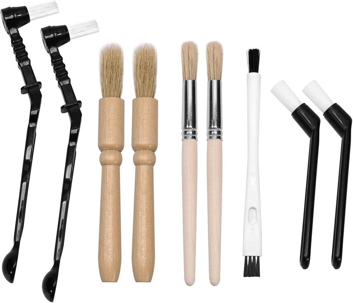 9PCS Coffee Machine Cleaning Brush Grinder Wooden Cleaning Brush Coffee Machine Head Brush Coffee Brush, Black Handle Coffee Machine Brush, Two in one Coffee Machine Brush with Spoon