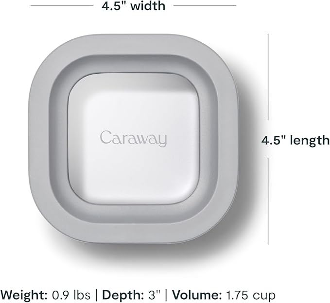Caraway Mini Square Food Storage Container - 1.75 Cup Glass Storage Container for Food - Non-Toxic Ceramic-Coated Glass - Air Release Technology - Compact & Stackable Design - Gray