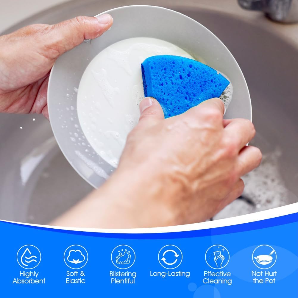 Orighty Non-Scratch Cellulose Scrub Sponges 24 Pack, Kitchen Sponges for Kitchen, Bathroom, and Household, Dual Side Sponge for Dishes, Non-Scratch Sponge Safe on Non-Stick Cookware, Car and More