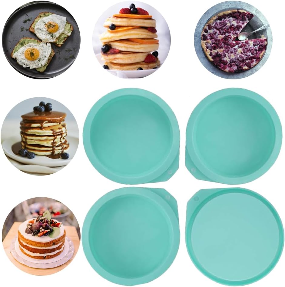 6-Pack Silicone Cake Molds 4 Inch Round Cakes Pans Green Baking Pan Set Silicone Baking Mold DIY Rainbow Cakes and Round Resin Coaster Molds, 0.8 Inch Deep (Green)
