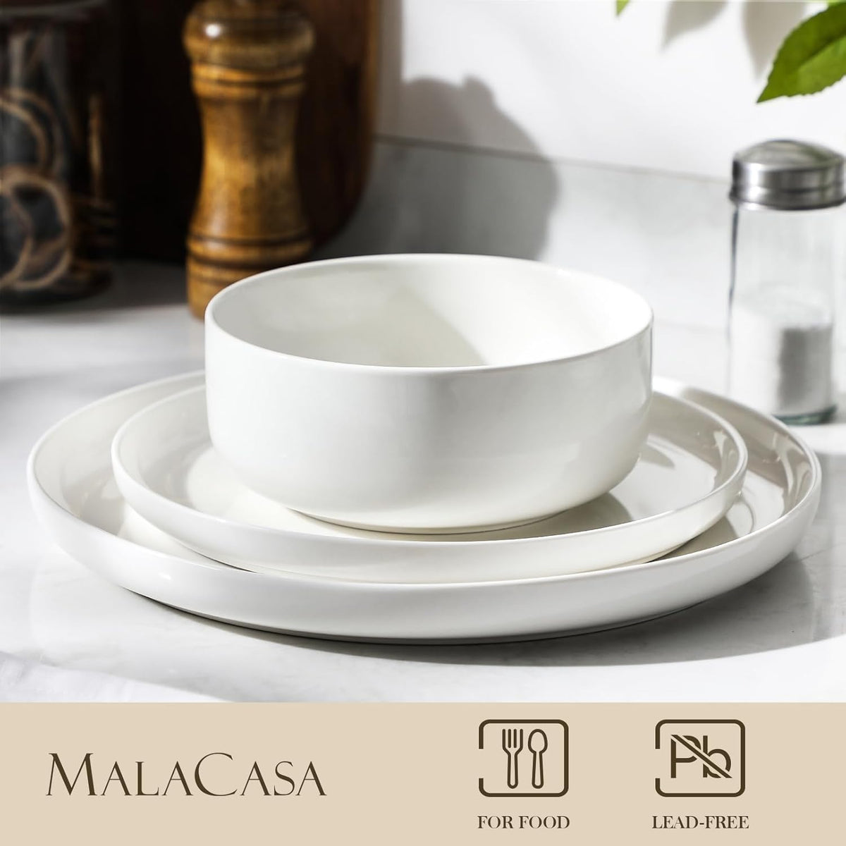 MALACASA 24 OZ Cereal Bowls, 5.8 Inch Soup Bowls Ceramic Bowl Sets of 4, Breakfast Bowls Set for Kitchen, Dishwasher Microwave Oven Safe, White, Series LUNA