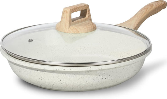 ESLITE LIFE Nonstick Ceramic Frying Pan Skillet with Lid, Non-Toxic Egg Omelette Kitchen Cooking Pans Compatible with All Stovetops (Gas, Electric & Induction), PTFE & PFOA Free (White, 11" w/Lid)