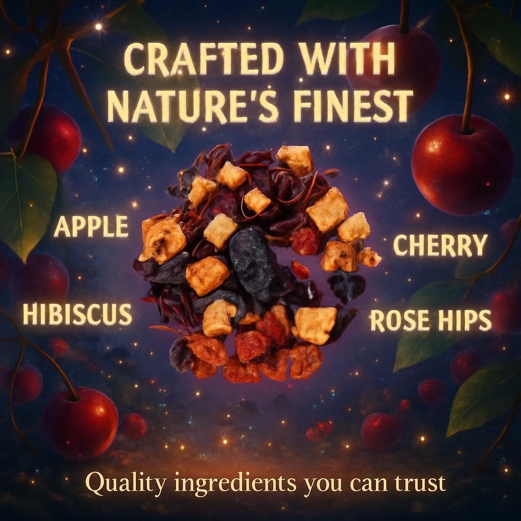 Bellasia Tea Cherry Jubilee for Kids Using Real Fruit Pieces - Caffeine Free Herbal Tea with Real Ingredients & Balanced Flavor- Add Loose Leaf Tea to Your Child’s Routine for A Fun & Tasty Drink. 20-25 Cups