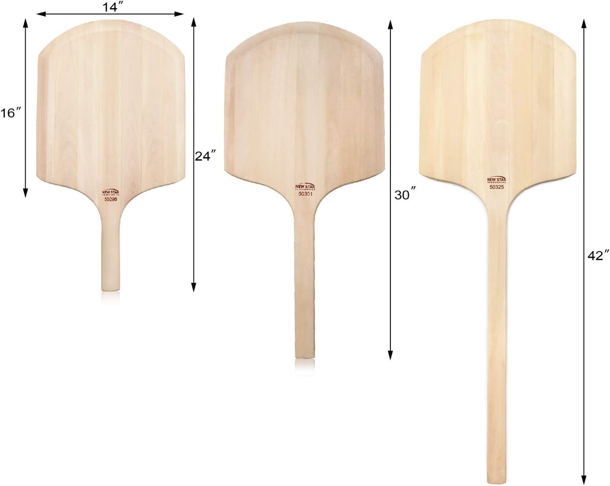 New Star Foodservice 50325 Restaurant-Grade Wooden Pizza Peel, 16" L x 14" W Plate, with 26" L Wooden Handle, 42" Overall Length