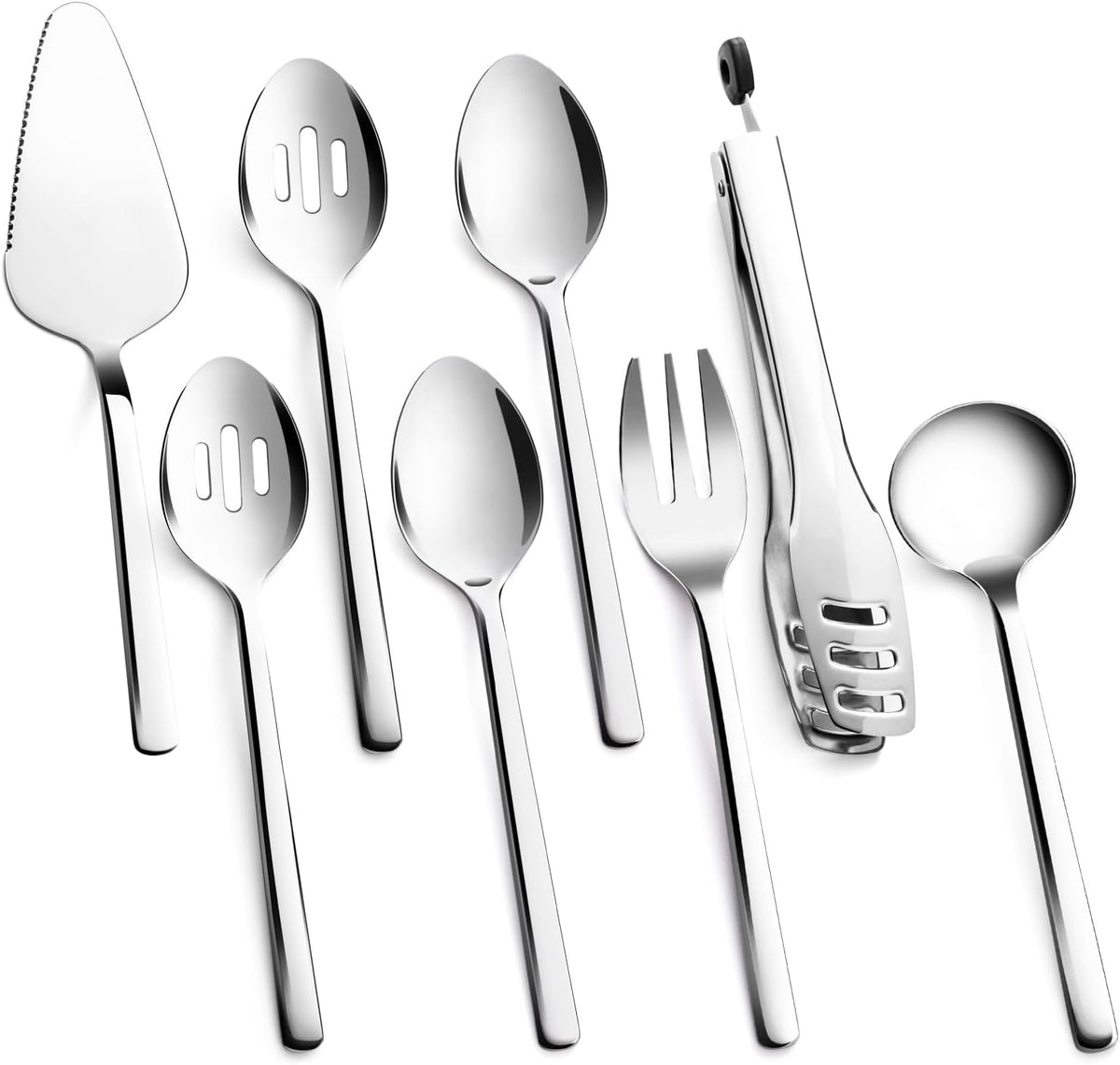 KINGSTONE Large Hostess Serving Utensils Set, 18/10 Stainless Steel Heavy Duty 10-inch Serving Utensils, Slotted Spoons, Forks, Tongs, Cake Pie Server for Buffet, Wedding, Party
