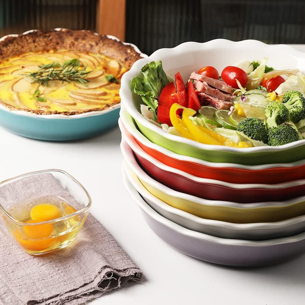 Sweejar Ceramic Pie Pan - 10 Inch Round Baking Dish for Dinner, Non-Stick with Soft Wave Edge for Apple, Pumpkin and Pot Pies (White)
