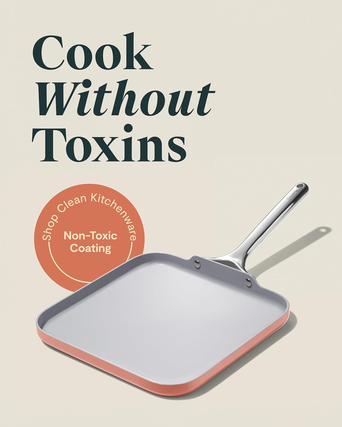 Caraway Square Griddle Pan - 11” Square Pan - Non-Stick Ceramic Coated - Non Toxic, PTFE & PFOA Free - Oven Safe & Compatible with All Stovetops - Perracotta