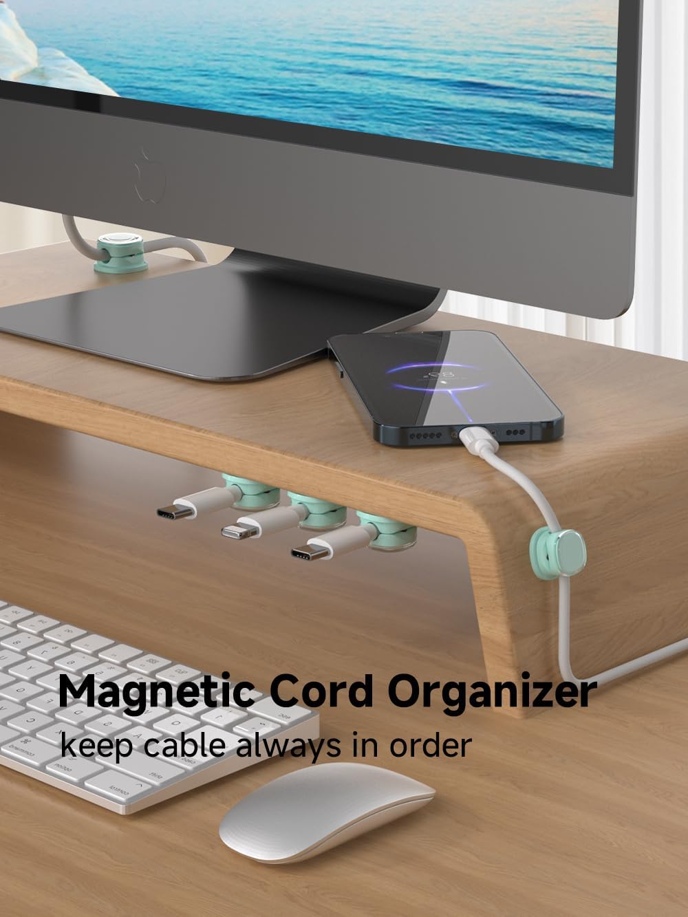 Magnetic Cable Clips, Adjustable Cord Holder Management, Adhesive Wire Keeper Organizer for Home Office Desk Phone PC Car Wall Desktop Nightstand Appliance (9-PCS Cyan)