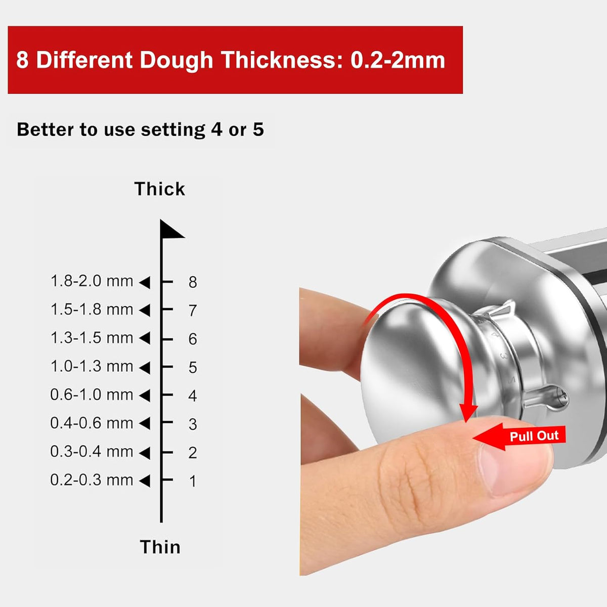 Pasta Roller Attachment for Kitchenaid Stand Mixer, Stainless Steel Pasta Maker Attachment with 8 Adjustable Thickness Knob, Dough Pasta Sheeter Roller for Raviolis Pasta