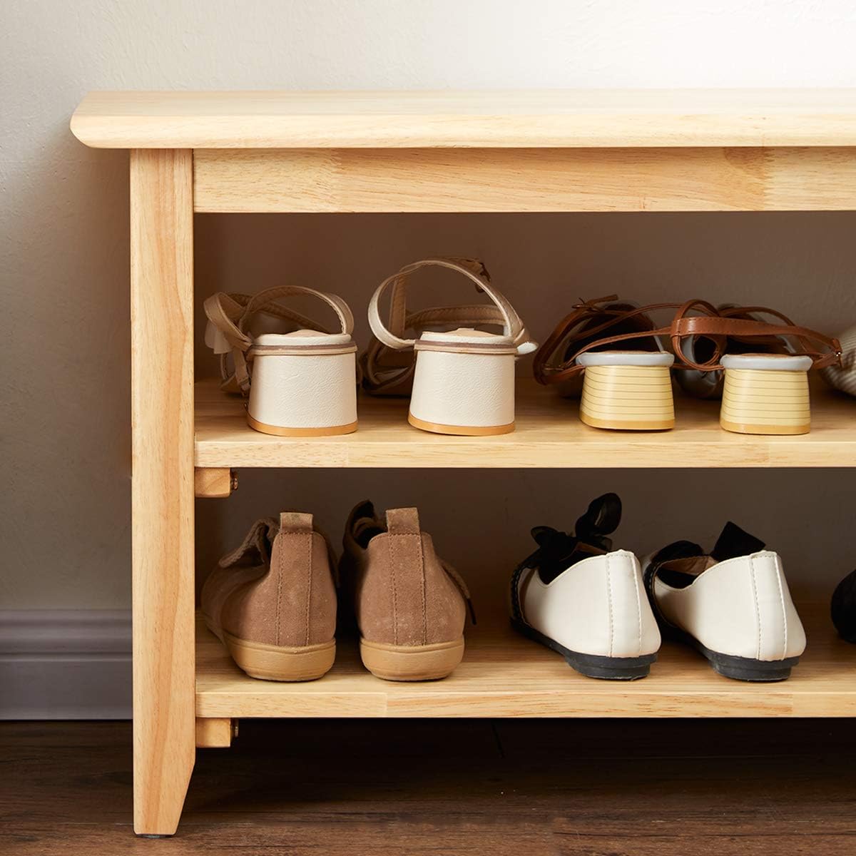 XKZG Storage Bench Wooden Shoe Rack Bench Simple Style Wood Entryway Bench (Natural,31.5")