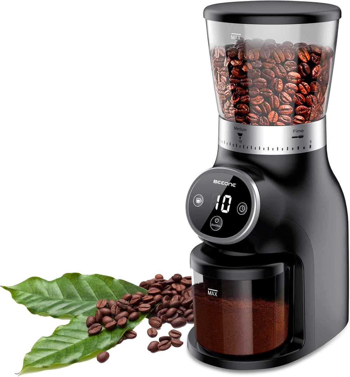 Coffee Grinder Electric with Precision Timer, Adjustable Burr Mill with 31 Precise Settings, Coffee Been Grinder for Home Use, for Espresso and Turkish Coffee, Drip and French Press, Black