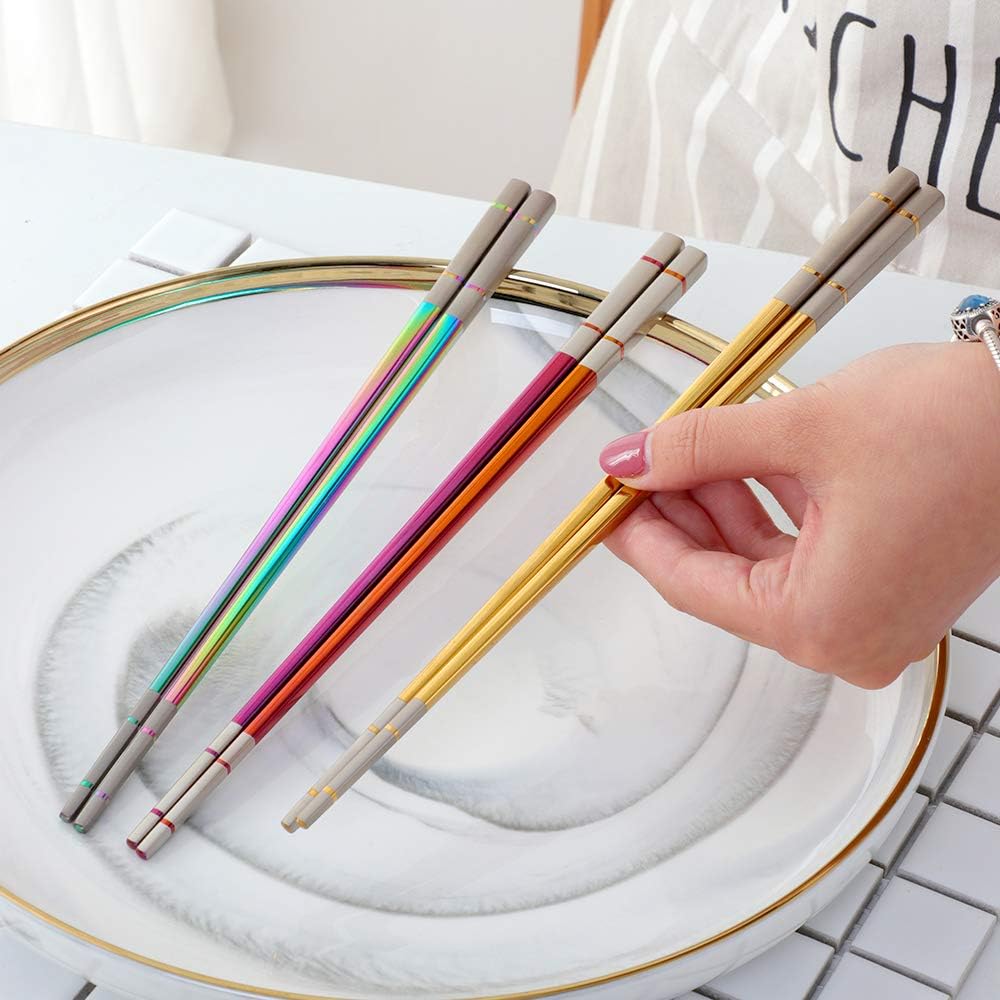 Buyer Star 5-pair Nice Stainless Steel Featured Chopsticks Metal Reusable Chopsticks Chinese Square Chopsticks
