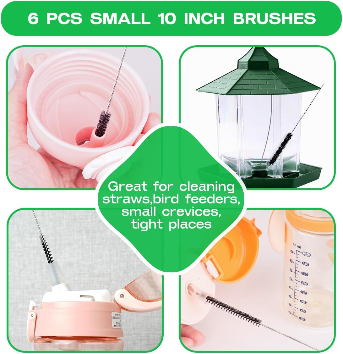 Straw Cleaner Brush Set,12 Pieces Extra Long Pipe Water Bottle Brushes for Cleaning Reusable Drinking Straws,Bird Feeders,Pipes,Black (12pcs Different diameters Set)