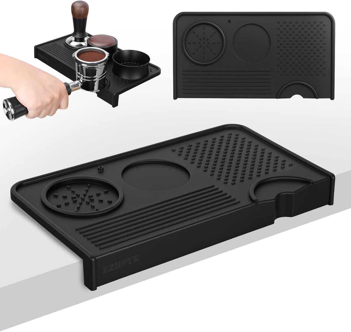 Food Grade Silicone Espresso Tamping Mat for Counter – Multi-Slot Coffee Tamper Mat for Barista Espresso Machine Accessories – Waterproof Neat Tamp Station Coffee Bar Mat for Countertop Black