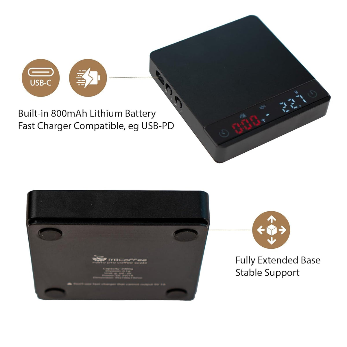 Nano Pro Coffee Scale with Timer, Espresso Scale with Auto Tare, Aluminum Body, Touch Sensor and Silicone Cover (Black)