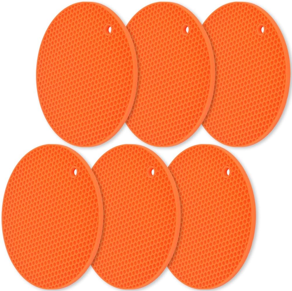 homEdge Silicone Trivets Mat, 6 Packs Multipurpose Non Slip Heat Resistant Pot Holder-Orange