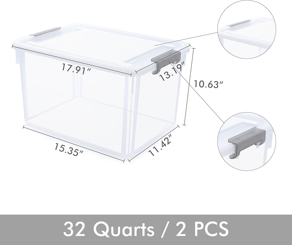 Citylife 32 QT Plastic Storage Bins with Latching Lids Stackable Storage Containers for Organizing Large Clear Storage Box for Garage, Closet, Classroom, Kitchen, 2 Packs