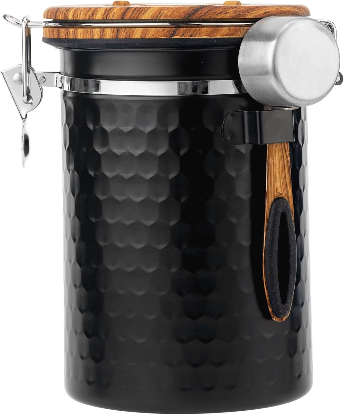 TEDSWAIT Coffee Canisters Airtight Coffee Bean Storage Container Kitchen Stainless Steel Food Storage Container with Scoop Date Tracker & CO2 Valve 61Fl Oz (Diamond Black)