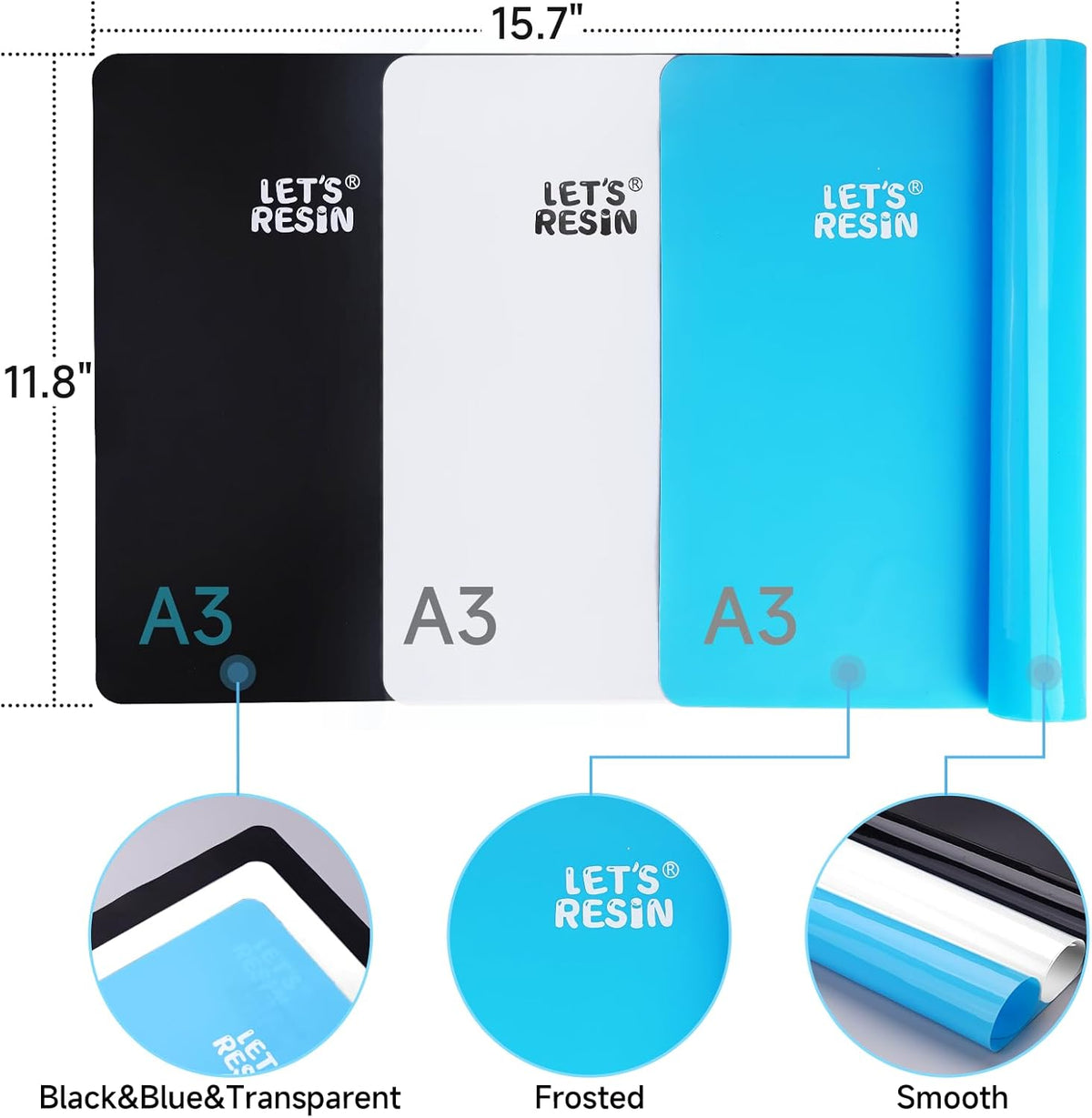 LET'S RESIN 3-in-1 Silicone Mat - 15.7" x 11.7" Nonstick & Nonslip Craft Mat, Heat-Resistant for Resin, Paint, Clay
