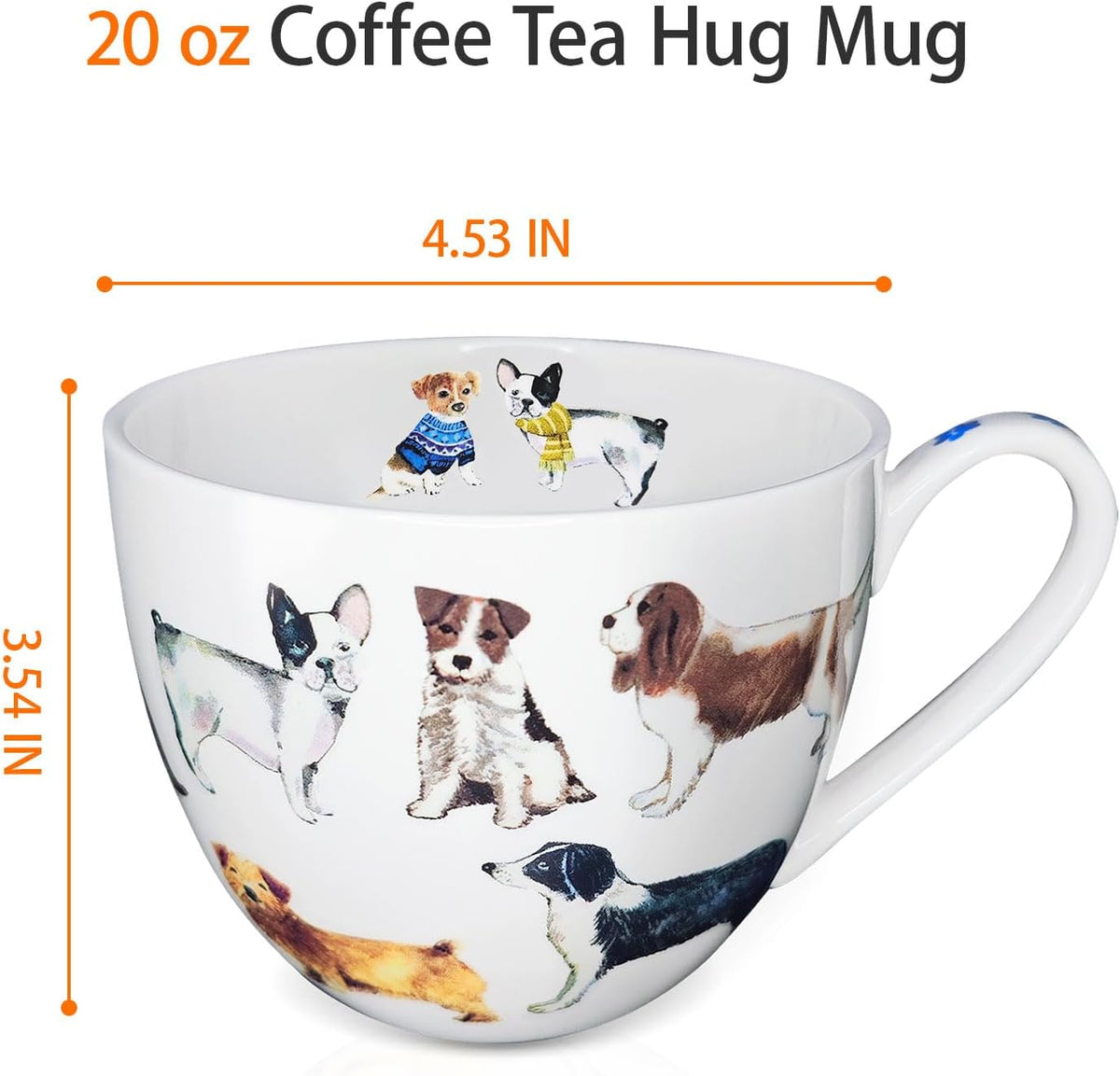 Cute Dog Mugs for Daily Coffee and Tea, Premium 20 oz Bone China Coffee Tea Hug Mug, Perfect Holiday and Birthday Gift for Dog Lovers, Designed in England by Harvest Green Studio