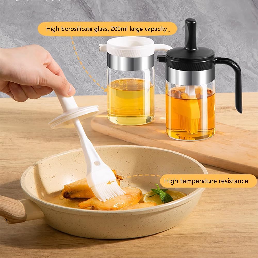 Olive Oil Dispenser Bottle with Brush- 2 in 1 Oil Dispenser & Silicone Brush for Kitchen Cooking Vinegar Sauce BBQ Salad Grill Frying- 200ml/7oz, White