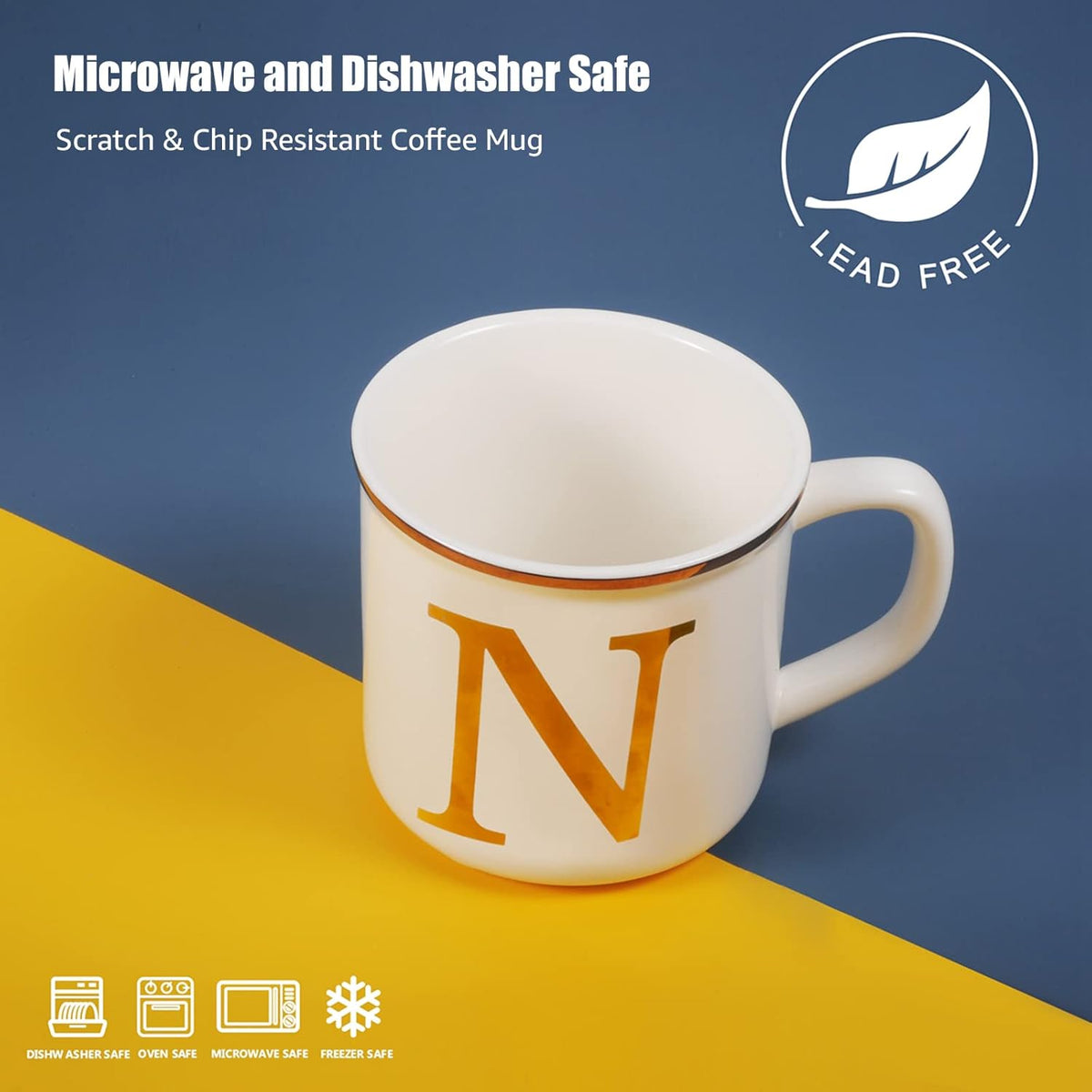 Miicol Ceramic Coffee Mug 16 oz, Monogram Coffee Cup, Golden Initial Tea Mug, Personalized Tea Cup, Unique Gift, Large Mug for Home, Office, Letter N