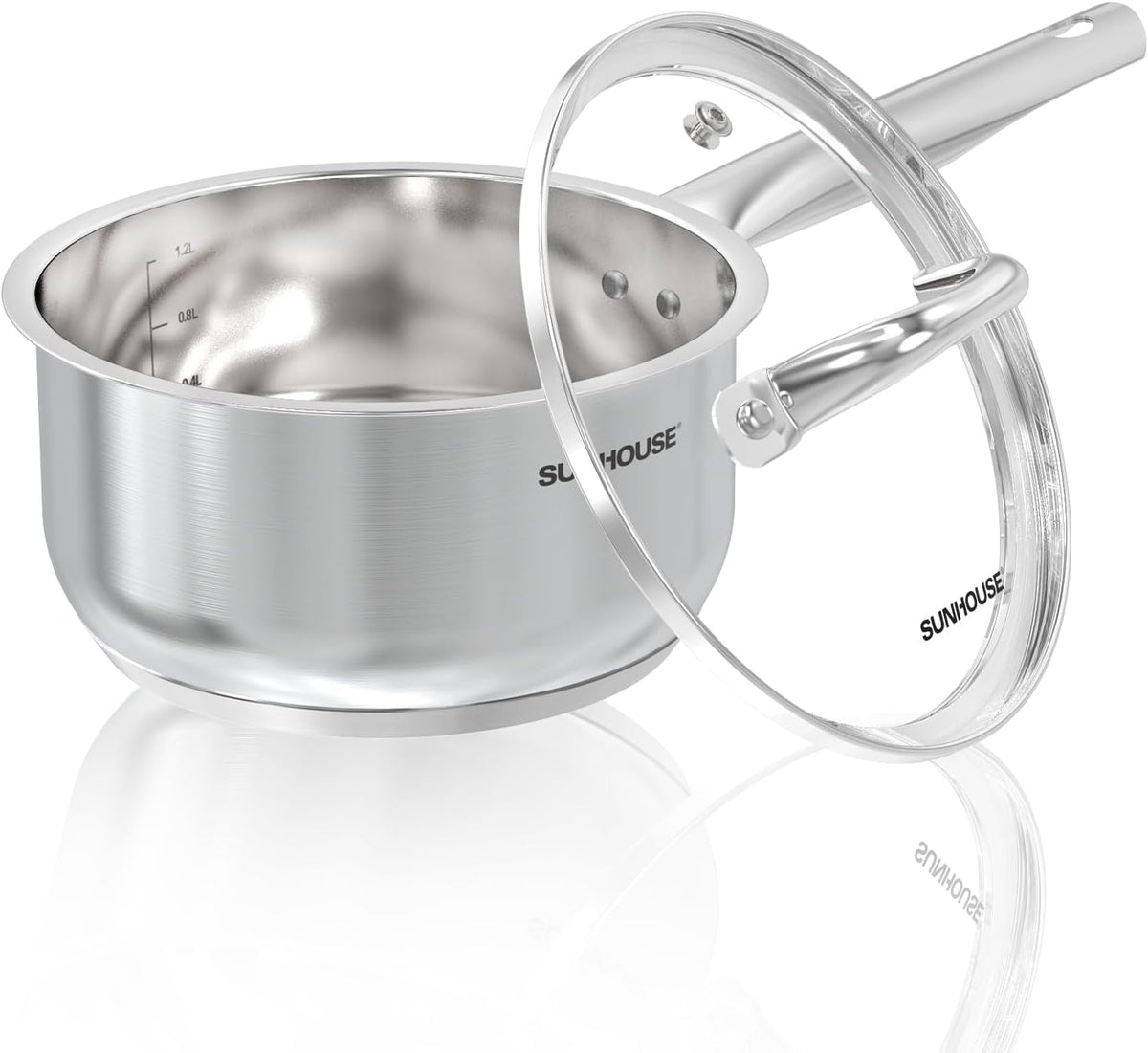 SUNHOUSE – 2 Quarts Stainless Steel Sauce Pan with Lid - PFOA-FREE, Stainless Steel Sauce Pan, Advanced Impact Bonding Induction Base, Stay-Cool Handle, Compatible with All Cooktops