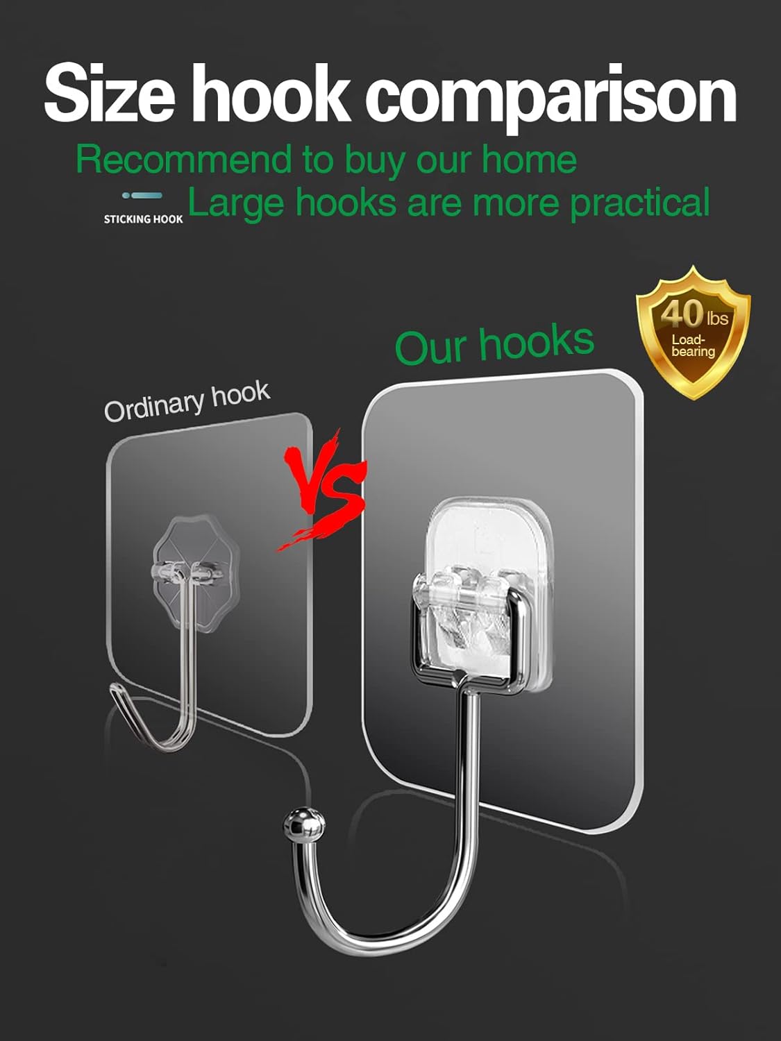EKE 32 Pack of Large Sticky Hook Wall Hooks with 40Ib Load Capacity (max) for Hanging Stainless Steel Towels and Coats, Suitable for Kitchens, bathrooms, Homes and Offices (32).