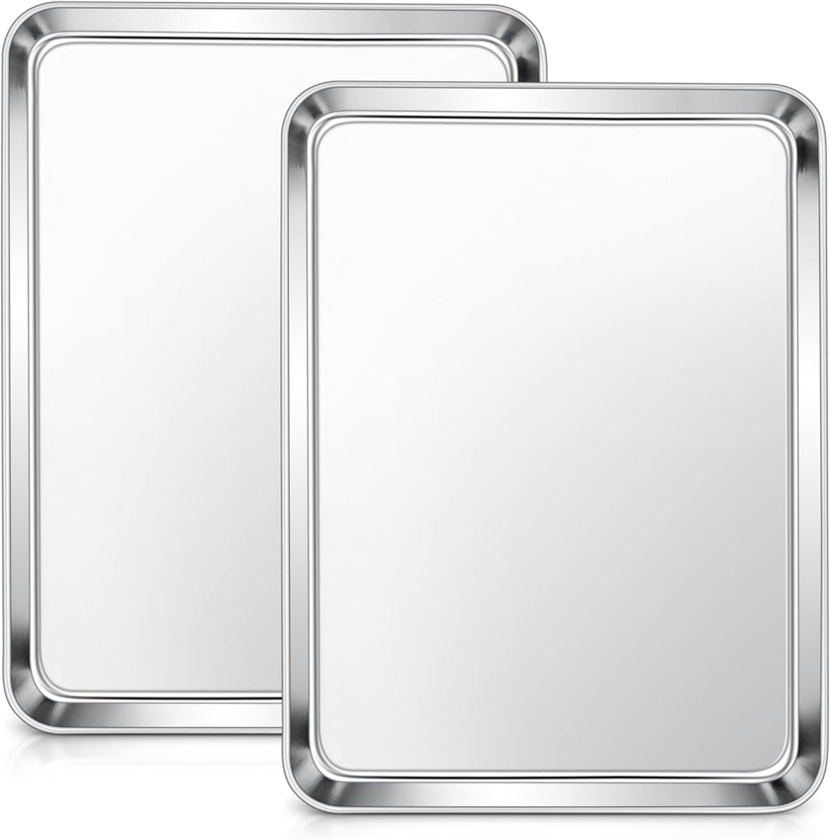 E-far Baking Sheets Set of 2, 16” x12” Stainless Steel Cookie Sheets Pans for Oven, Non-toxic Metal Trays for Baking Cake Cookie, Healthy & Rust Free, Mirror Finish & Dishwasher Safe