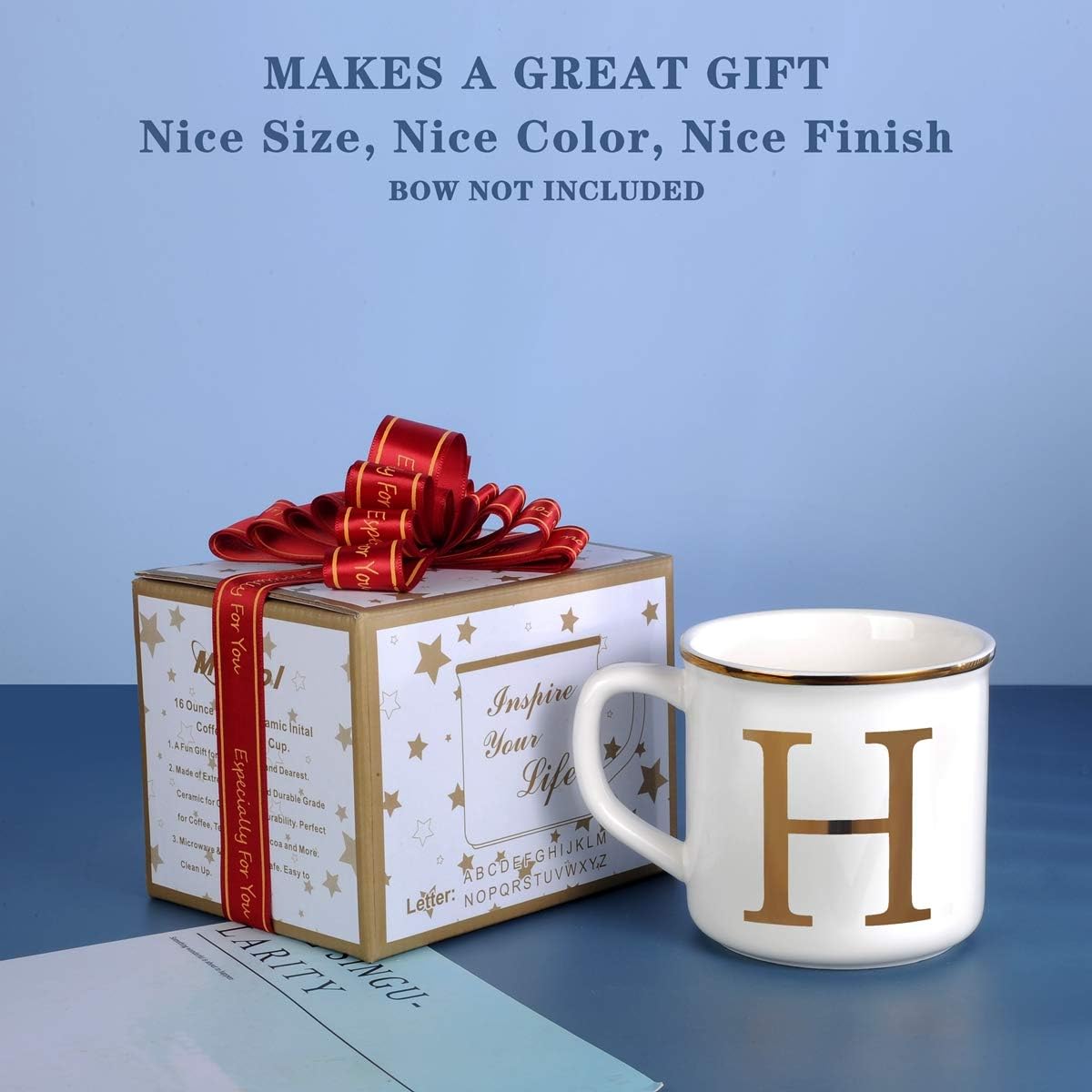 Miicol Ceramic Coffee Mug 16 oz, Monogram Coffee Cup, Golden Initial Tea Mug, Personalized Tea Cup, Unique Gift, Large Mug for Home, Office, Letter H