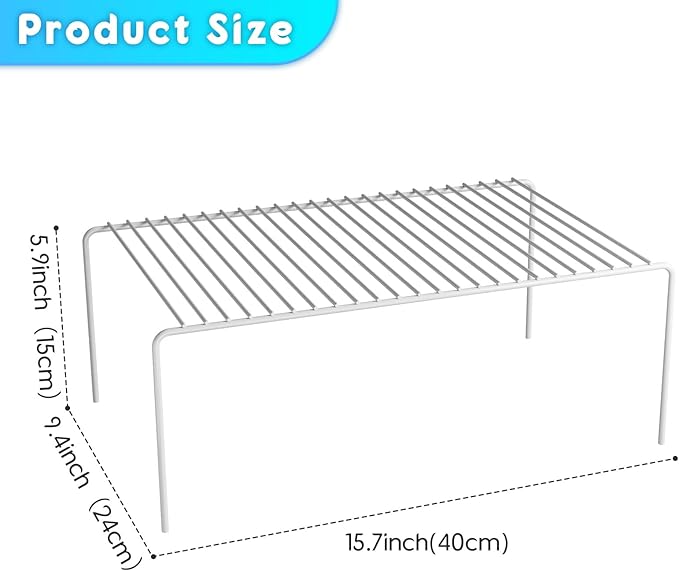 Large(15.7 x 9.4 inch)White Cabinet Storage Shelf Rack Set of 2, Rustproof Metal Wire Kitchen Counter Organizers and Storage, Spice Organization for Cabinet, Plate, Dish, Pantry, Bathroom, Fridge
