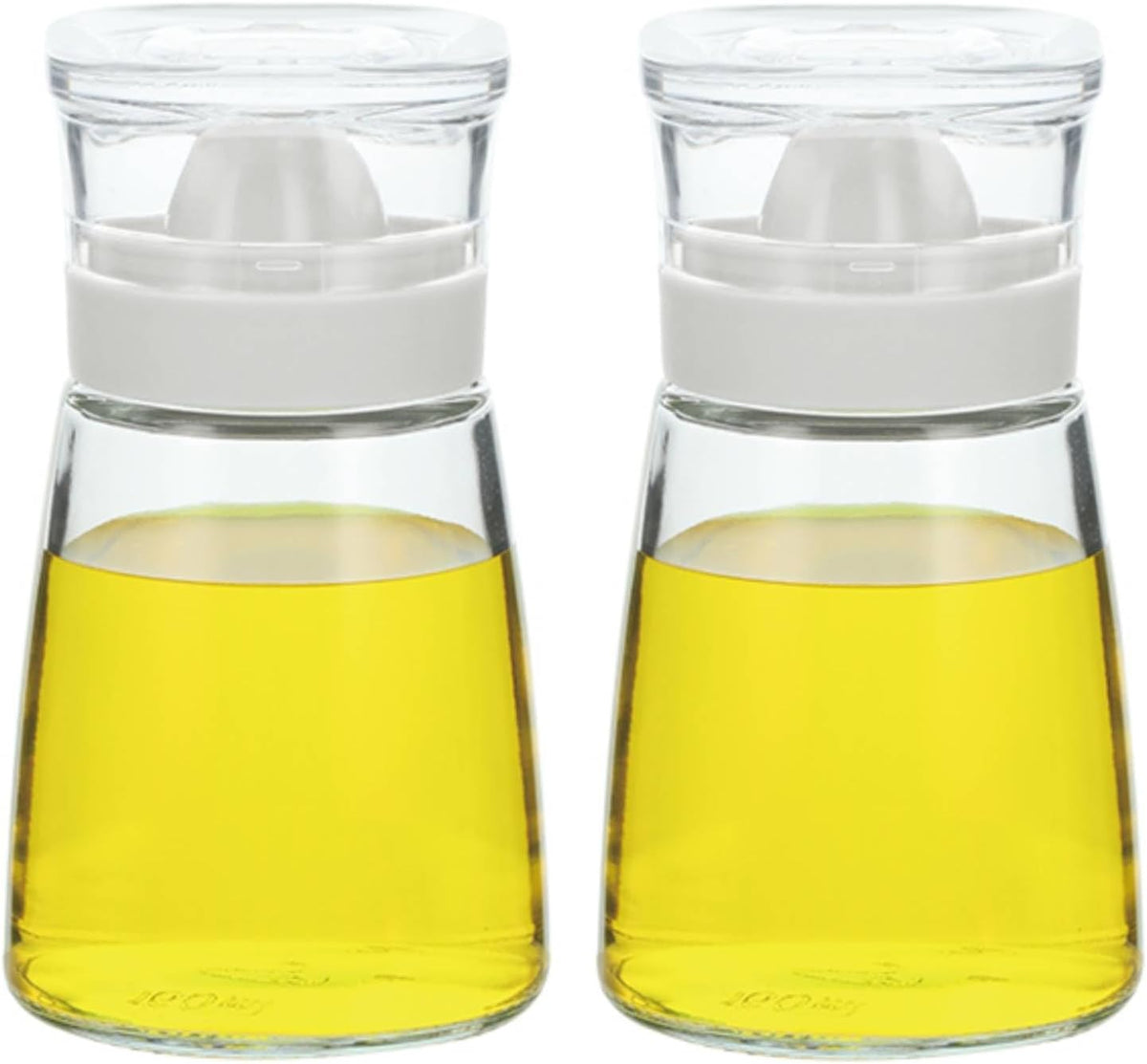 Glass Olive Oil and Vinegar Dispenser Bottles Set for Kitchen Cooking with Silicone Dual Pouring Spout, Soy Sauce Dispenser with Dust-proof Lid - Set of 2 (White, 5.4 oz)