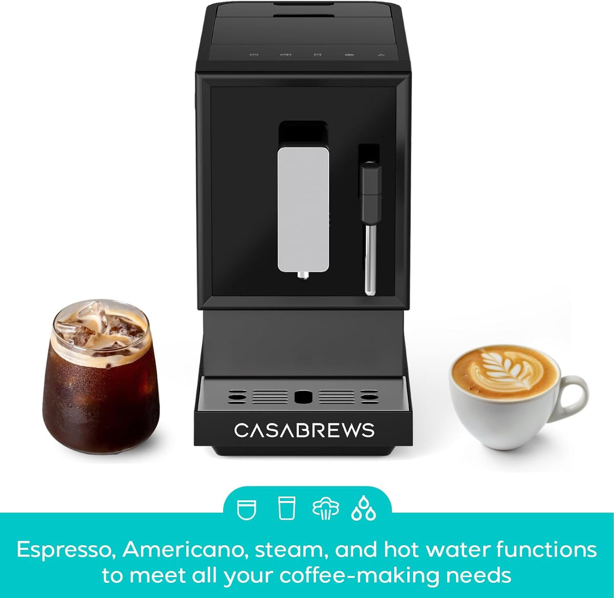 CASABREWS ACAFE PLUS Automatic Espresso Machine, 20bar Espresso Coffee Machine with Grinder and Milk Frother, Professional Coffee Maker with Touch Screen for Cappuccino and Americano, Black
