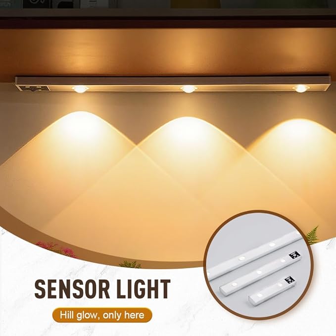Punch-Free Smart Sensor Magnetic Rechargeable LED Lights, LED Intelligent Human Body Induction Wireless Magnetic Long Night Light,Adjustable 3 Color Light for Hallway, Stairway, Closet (11.8in)