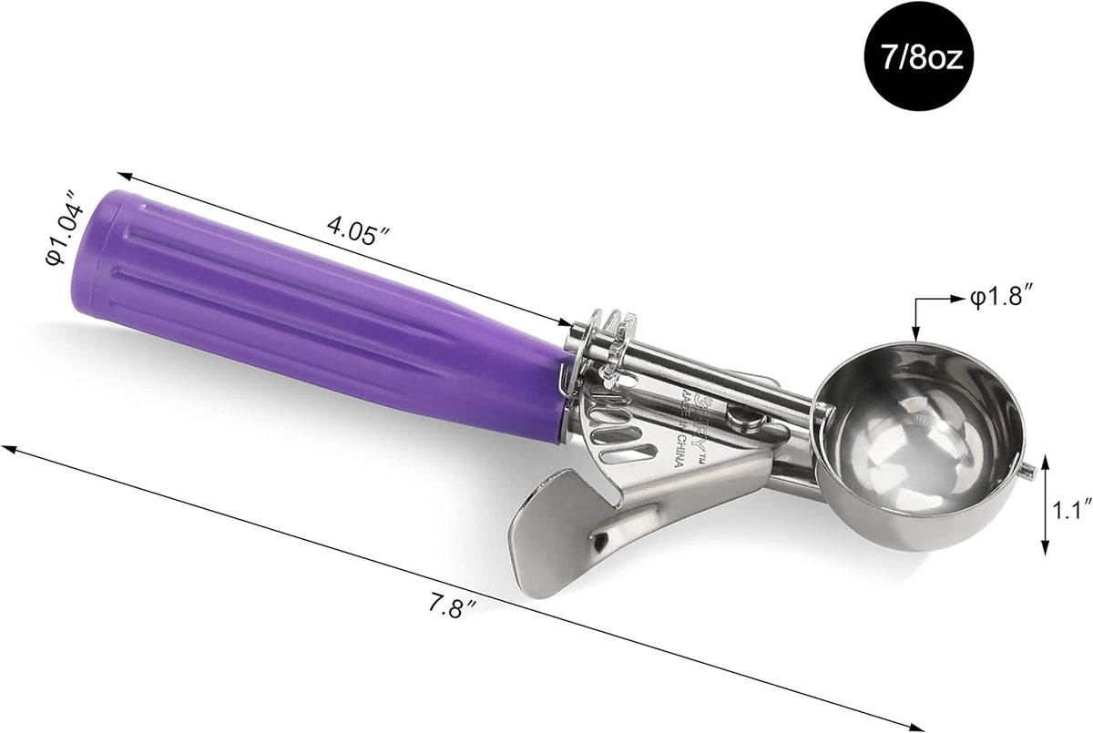 New Star Foodservice 34905 Commercial-Grade Thumb Press Food Disher/Ice Cream Scoop, 18/8 Stainless Steel, 0.875 oz, Size 40, Purple